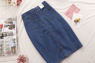 CHÂN VÁY JEANS CÀI CÚC XẺ TRƯỚC