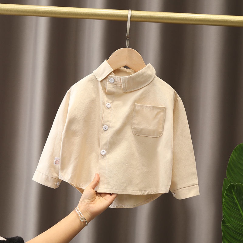 Áo Sơ Mi Cotton Tay Dài Phong Cách Hàn Quốc Thời Trang Xuân Thu Mới Dành Cho Bé Trai Bé Gái