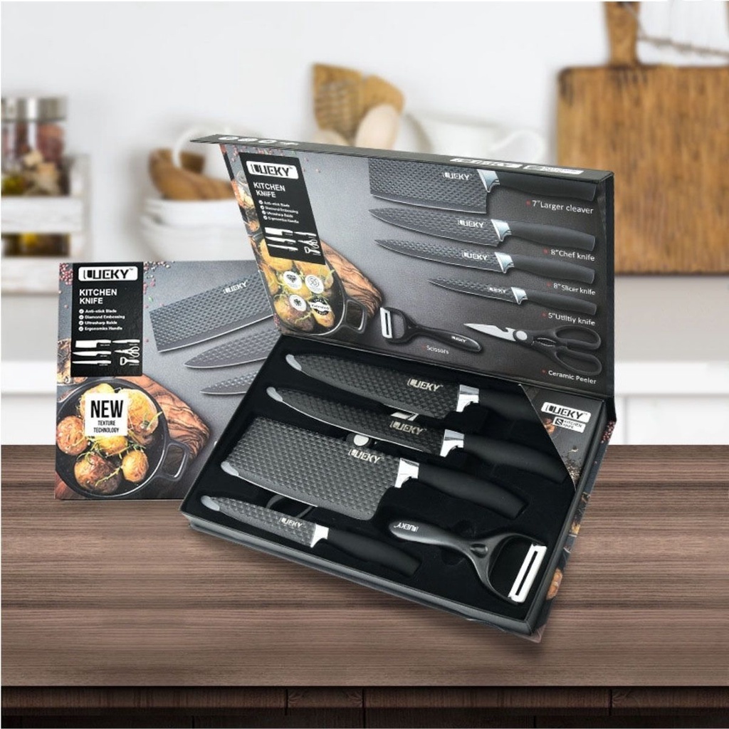 Bộ dao nhà bếp 6 món thiết kế đẹp chống dính không gỉ Lucky LK-011 thương hiệu Đức