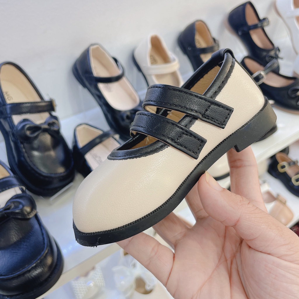 ￼￼￼Giày Bé Gái - Giày búp bê da mềm phong cách Vintage Hàn Quốc có quai dán A485 (có ảnh thật)