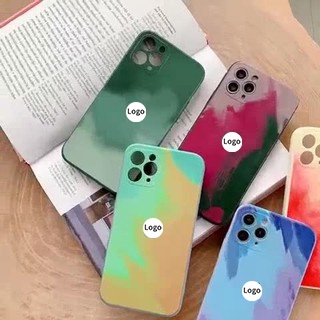 For IPhone 11 12 Pro Max Watercolor Case Square for iPhone X XS MAX XR 6 7 8 Plus Lens Protection Liquid Silicone Soft Case