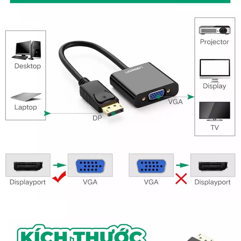 Cáp Displayport to VGA Cao Cấp Ugreen DP109 chính hãng