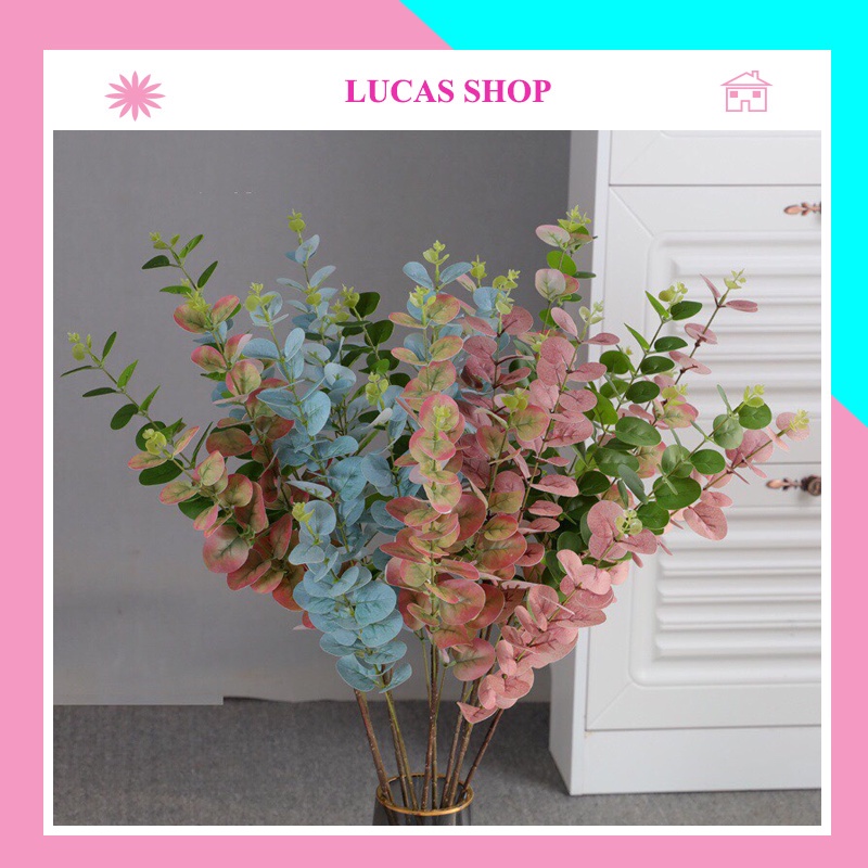 Lá giả - lá táo 3d cành 87cm 3 nhánh nhiều màu sắc trang trí nhà cửa,  cắm điểm lọ hoa