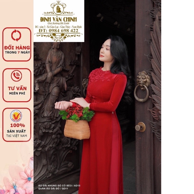 Áo dài lụa thiết kế mới tông đỏ sang trọng_ADLD001