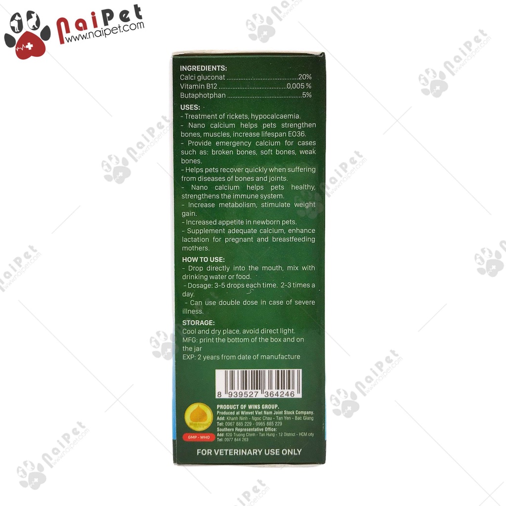 Dung Dịch Uống Bổ Sung Canxi Dạng Uống Cho Chó Mèo Nano-Calci Plus Wins Group 20ml