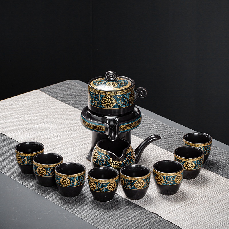Bộ ấm chén cối xay uống trà thông minh set 9 món bằng gốm tử sa tráng men