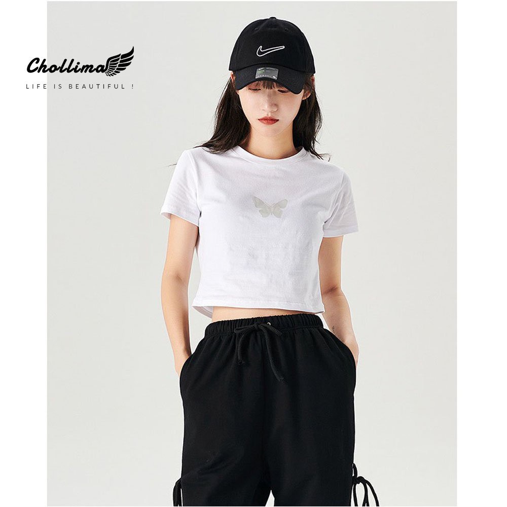 Áo thun croptop tay lỡ Chollima in hình CON BƯỚM AT453 chất vãi dày dặn co giãn 4 chiều