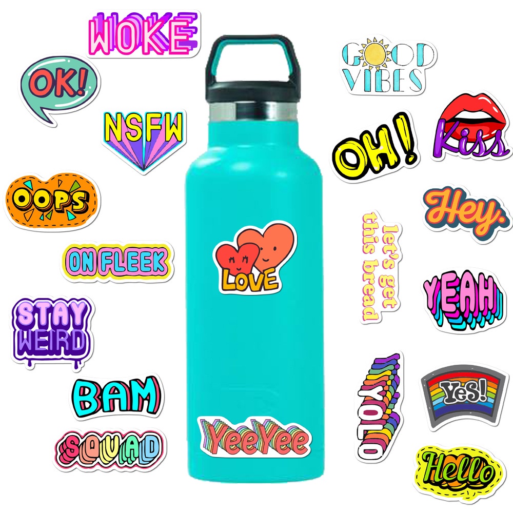 50 / 25 / 10 Miếng dán trang trí laptop / ván trượt in chữ tiếng Anh hoạt hình cá tính độc đáo