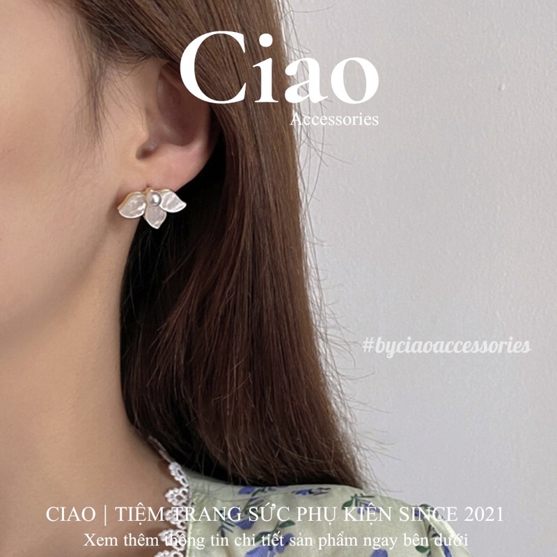 [HOẢ TỐC 1H] Khuyên tai/ Bông tai mạ bạc S925 thiết kế hình hoa đính hạt Jade Ciao