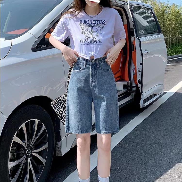 Quần Short Jeans Lưng Cao Ống Rộng Thời Trang Cho Nữ