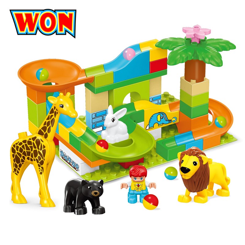 Bộ lego duplo máng trượt, thả bi sở thú động vật 84 chi tiết