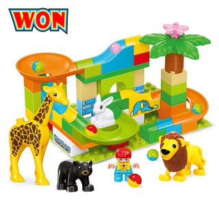 [WON] Bộ lego duplo máng trượt, thả bi sở thú động vật 84 chi tiết