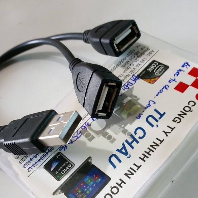 Cáp nối dài và chia hai USB - Cáp dài 30Cm - 1 đầu chỉ cấp nguồn và 1 đầu tín hiệu kết nối