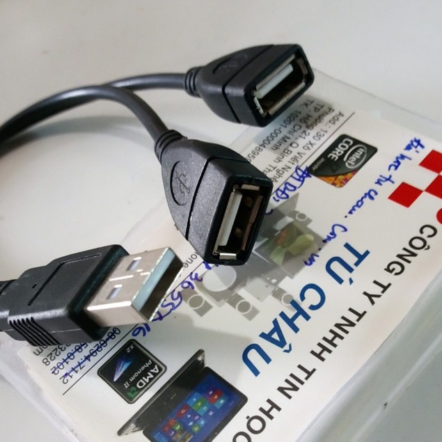 Cáp nối dài và chia USB 1 ra 2 - Cáp dài 30Cm