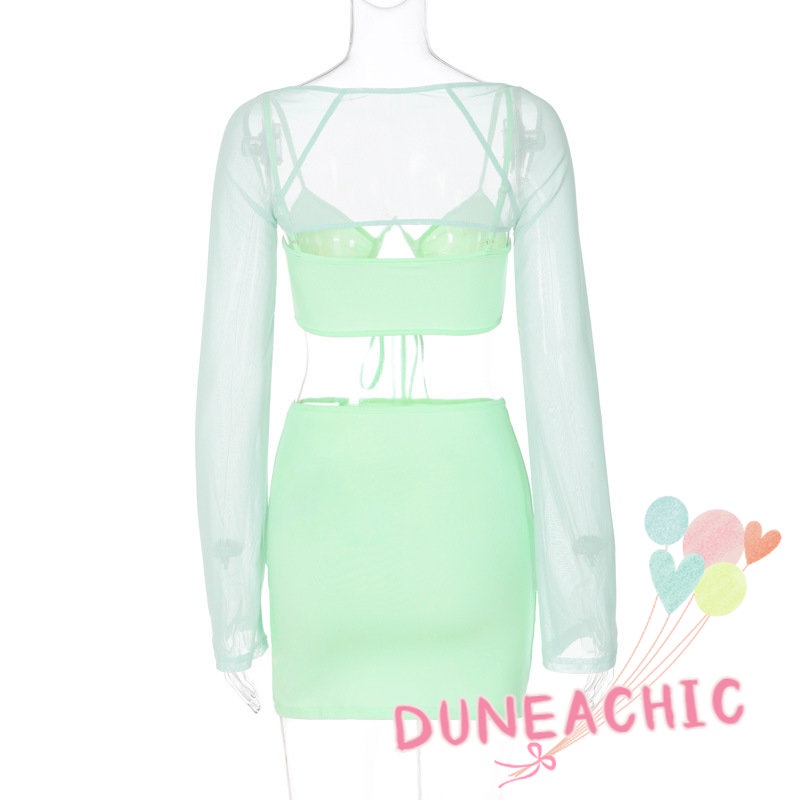 DUNEA Set đồ gồm áo croptop 2 dây và chân váy xẻ tà quyến rũ cho nữ
