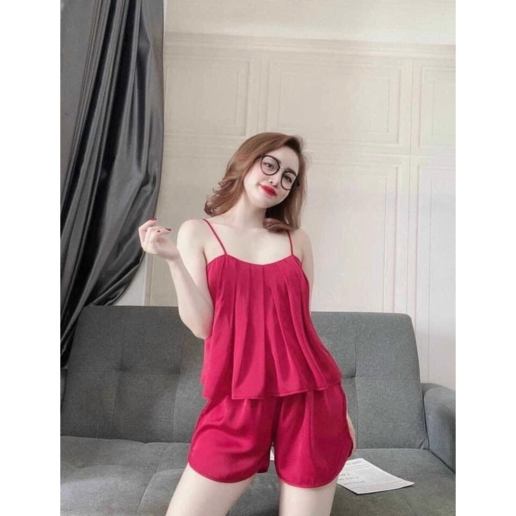 Đồ bộ ngủ hai dây,mặc nhà chất Satin cao cấp chuẩn shop phối xếp ly ngực gợi cảm cực xinh SLV_06