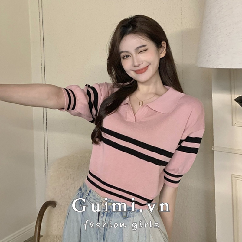 Áo thun NZN dệt kim tay ngắn cổ polo dáng rộng thời trang mùa hè cho nữ