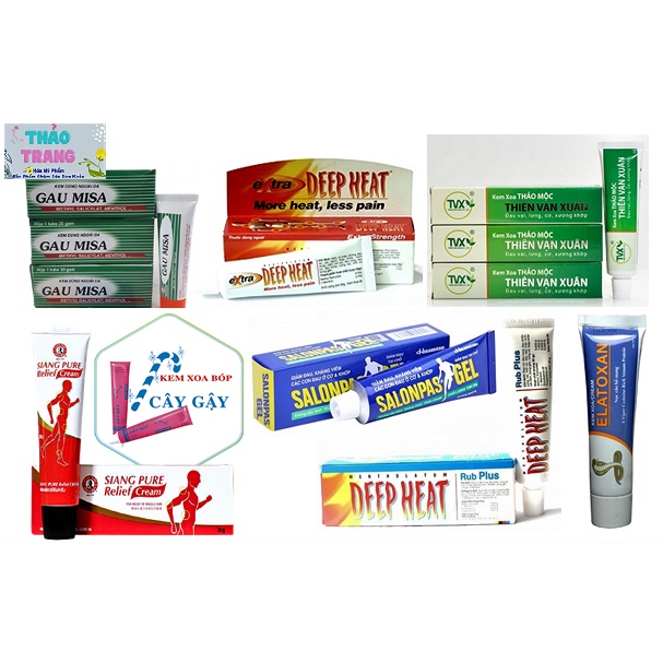 Kem xoa bóp - DEEP HEAT EXTRA- DEEPHEATRUBPLUS- SALONPAS GEL- GẤU MISA- SIANG PURE CÂY GẬY- VẠN THIÊN XUÂN- NỌCRẮNHỔMANG