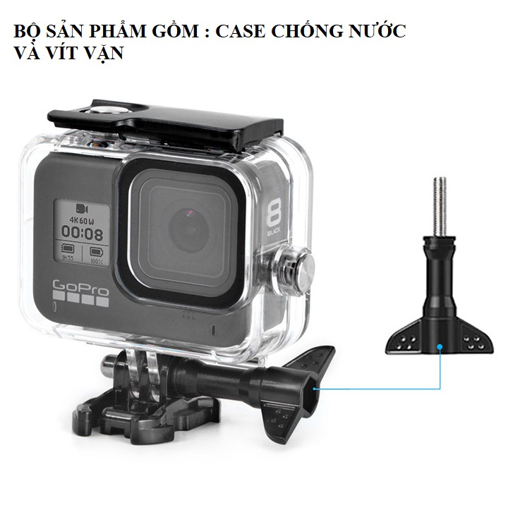 Hộp bảo vệ và chống nước gopro 8 black độ sâu 60m bằng nhựa mica trong suốt