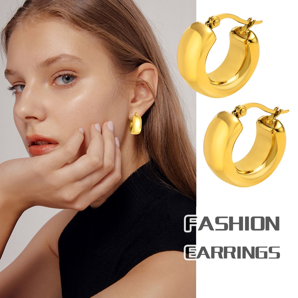 Vnox Khuyên Tai Vòng Tròn Bằng Thép Không Gỉ Đánh Bóng Cao Cho Nữ