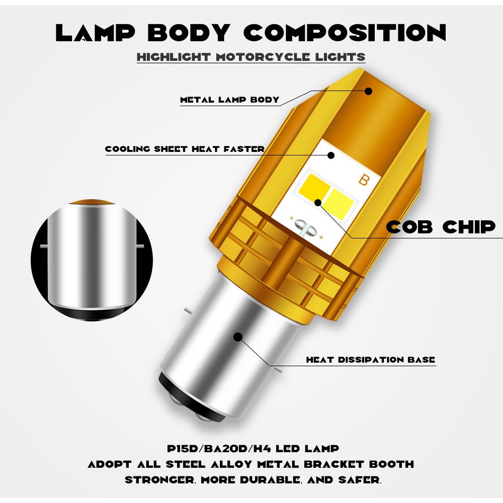 Đèn Pha Led LYMOYO H4 Ba20D Dc/ Ac 8-80v Cho Xe Mô Tô