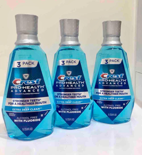 Nước súc miệng của Mỹ CREST Pro-Health Advanced AntiCavity Flouride Mouthwash With Extra Deep Clean 1L