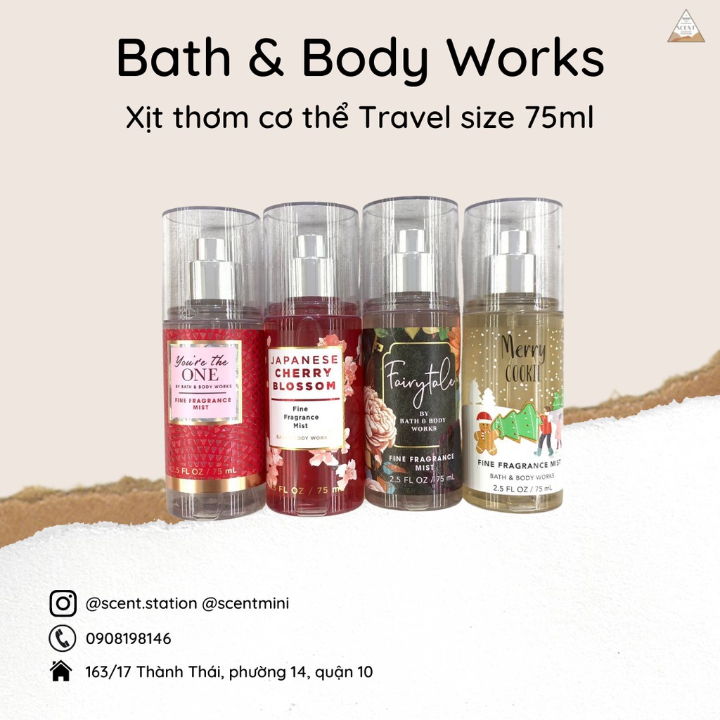 Xịt thơm cơ thể Body mist travel size Bath &amp; Body Works 88ml/75ml