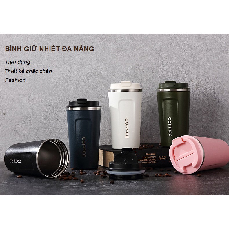 Bình Giữ Nhiệt Cafe Size 510ML Miệng Uống Bật Nắp, Thiết Kế Tuyệt Đẹp và Sang Trọng 5 Màu Lựa Chọn [CÓ TÚI TREO]