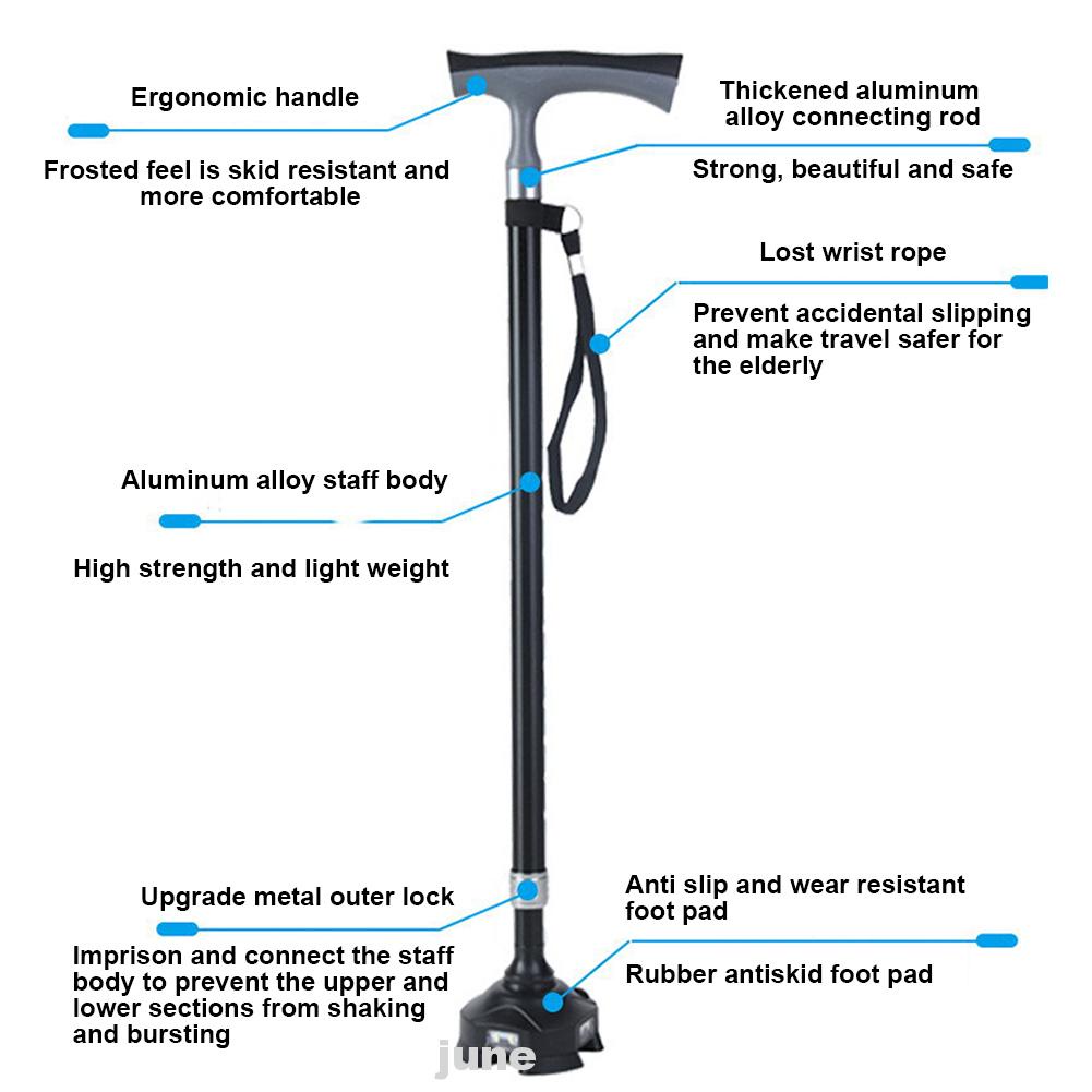 Gậy Đi Bộ Bốn Chân Bằng Hợp Kim Nhôm Chống Trượt Có Thể Điều Chỉnh Và Gập Gọn Cho Người Lớn Tuổi