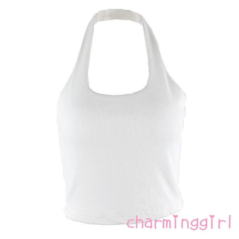 Áo Croptop Không Tay Cổ Yếm Ôm Dáng Màu Sắc Trơn Dành Cho Nữ