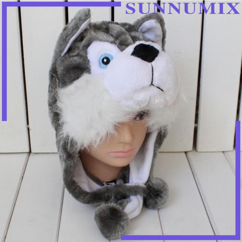 Mũ Beanie Hình Chú Chó Husky Nhồi Bông Giữ Ấm Mùa Đông