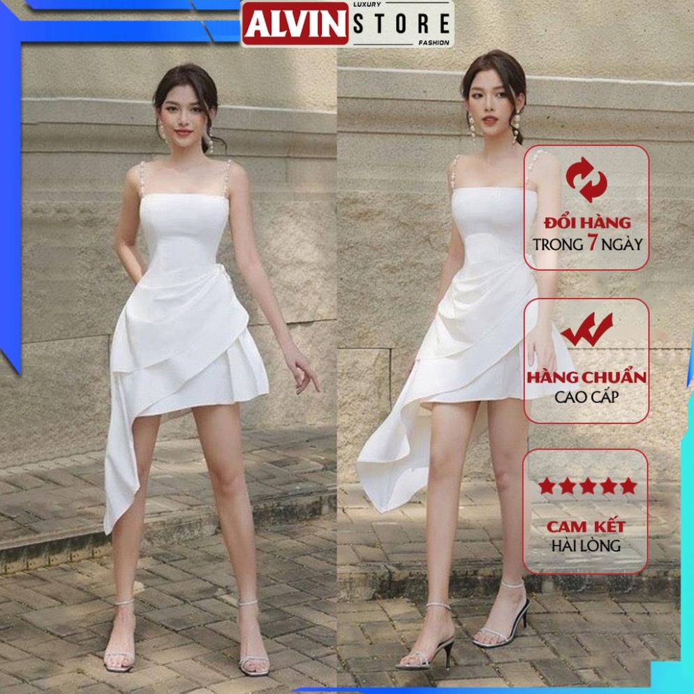 Đầm Dự Tiệc Hai Dây Ngọc Cúp Ngực Dáng Xòe Xếp Ly Độc Đáo Cực Kỳ Duyên Dáng Trẻ Trung Gợi Cảm