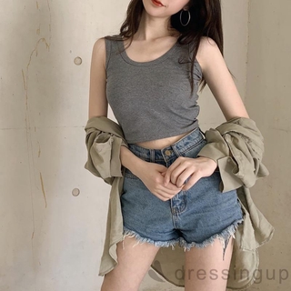 Áo crop top ba lỗ màu trơn đơn giản năng động cho nữ