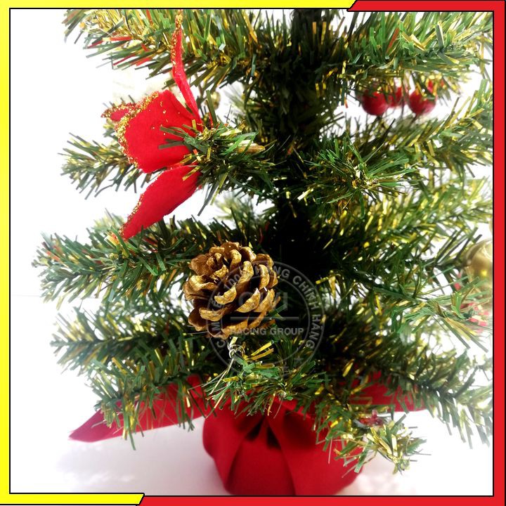 Cây Thông Noel Mini Để Bàn 40Cm Màu Xanh Vàng Trang Trí Đế Nhựa Bọc Vải Đỏ