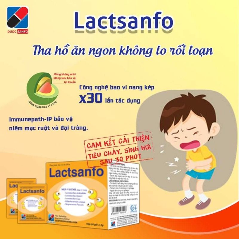 Men vi sinh Lactsanfo giảm ngay chướng bụng, đầy hơi, tiêu chảy tức thì, giảm táo bón, giúp ăn ngon hộp 24 gó