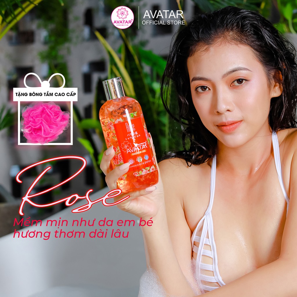 Sữa tắm nước hoa Nhật cánh hoa hồng - da mịn màng, mềm mại và trắng hồng Rose Avatar 500ml