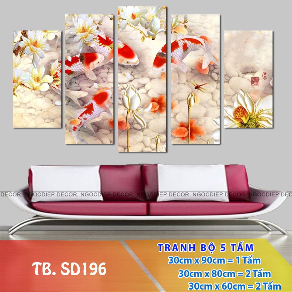 [SALE] bộ 5 tấm tranh treo tường, cửu ngư, tranh phòng khách tuyệt đẹp loại 1 giá rẻ 30*60|80|90