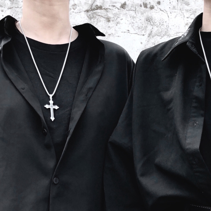 Dây Chuyền Bằng Thép Titan Mặt Thánh Giá Phong Cách Harajuku
