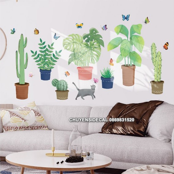 Decal trang trí tường - Nhiều Chậu Cây mẫu mới