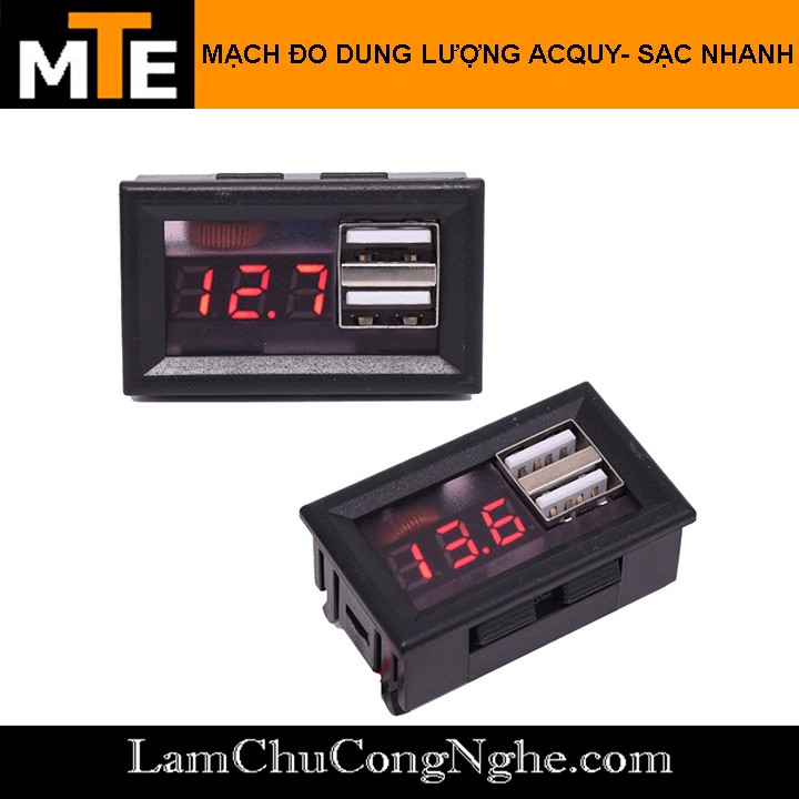 Mạch đo dung lượng acquy 12V hiển thị điện áp tích hợp sạc nhanh điện thoại 5V 2A