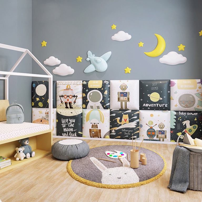 Miếng dán tường bằng da in 3D Trang Trí Phòng Khách và Bảo Vệ An Toàn Cho Bé - GA01