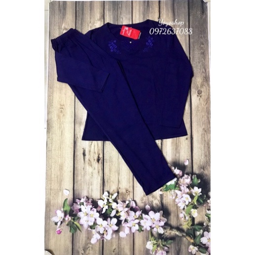 Bộ Cotton Thu Đông dài tay mặc nhà-Bộ Trung Niên Mặc Nhà Cho mẹ cho bà hình thêu hoa hai bên