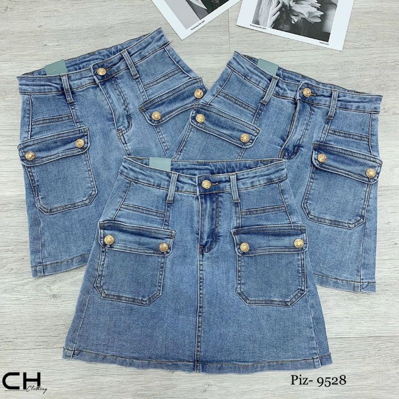 Chân váy jean khuy túi hàng QCL1