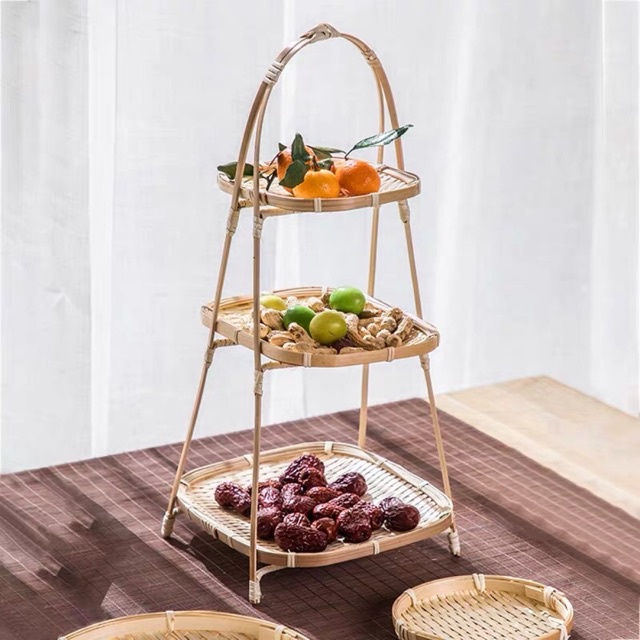 Mẹt tre 3 tầng đựng đồ decor trang trí,chụp ảnh đẹp mắt. Hàng xuất khẩu