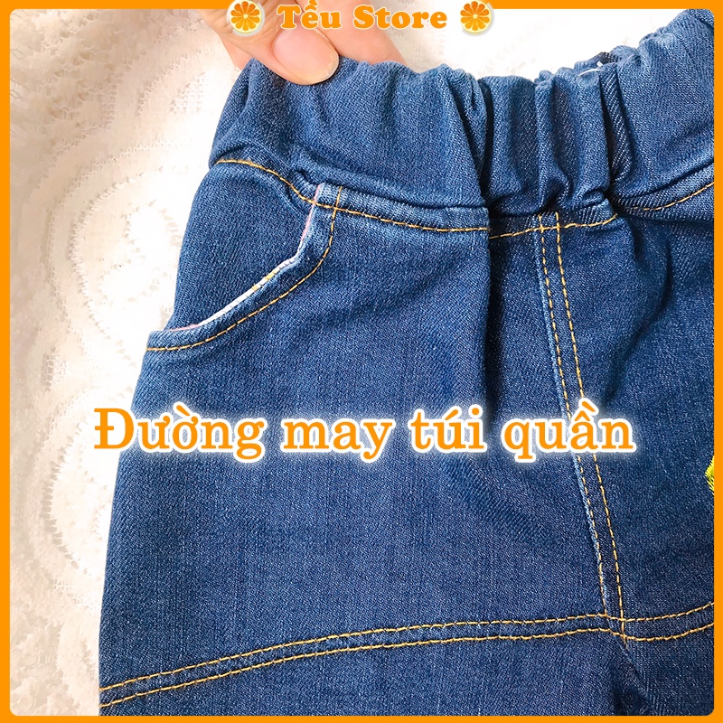 Quần Jean Bé Trai -SALE- Quần Short Bé Trai &amp; Bé Gái Chất Bò Jean Mềm Thêu Xe Size 7 - 18kg Đủ Size Cho Bé 0 - 6 Tuổi