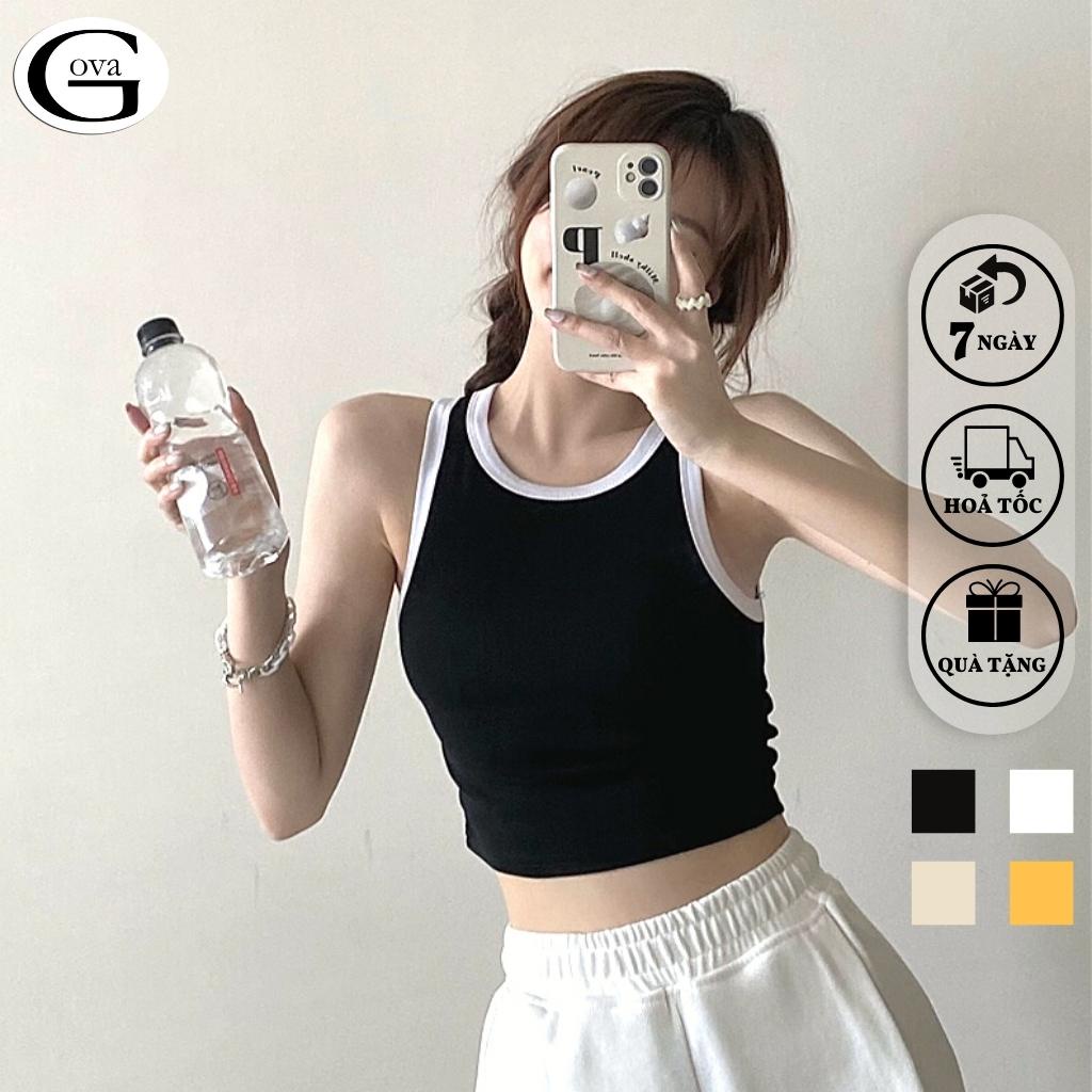 Áo Croptop BA LỖ PHỐI Đen Trắng Basic Trơn Nữ Thun Gân Kiểu Ôm Body GOVA