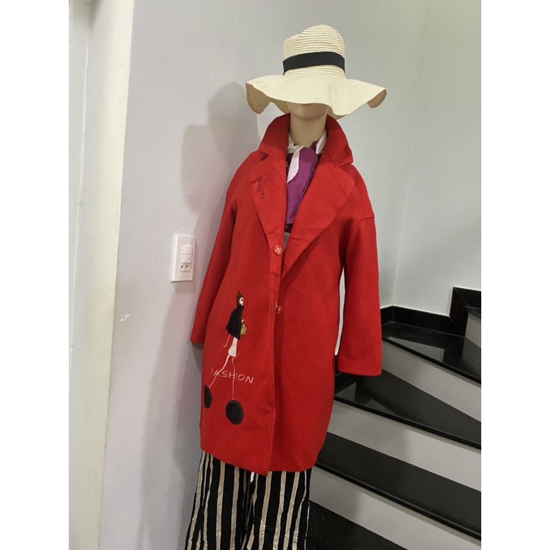 áo khoát dạ màu đỏ thêu hình combo 10