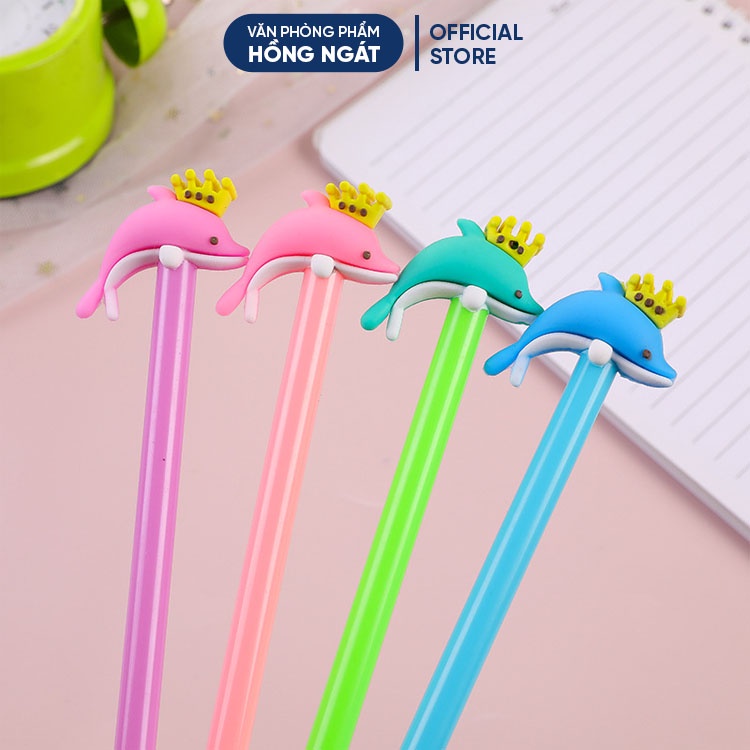 Bút bi cute con cá heo, bút bi nước mực gel đen ngòi 0.5mm nhiều màu dễ thương đồ dùng học tập văn phòng phẩm B15