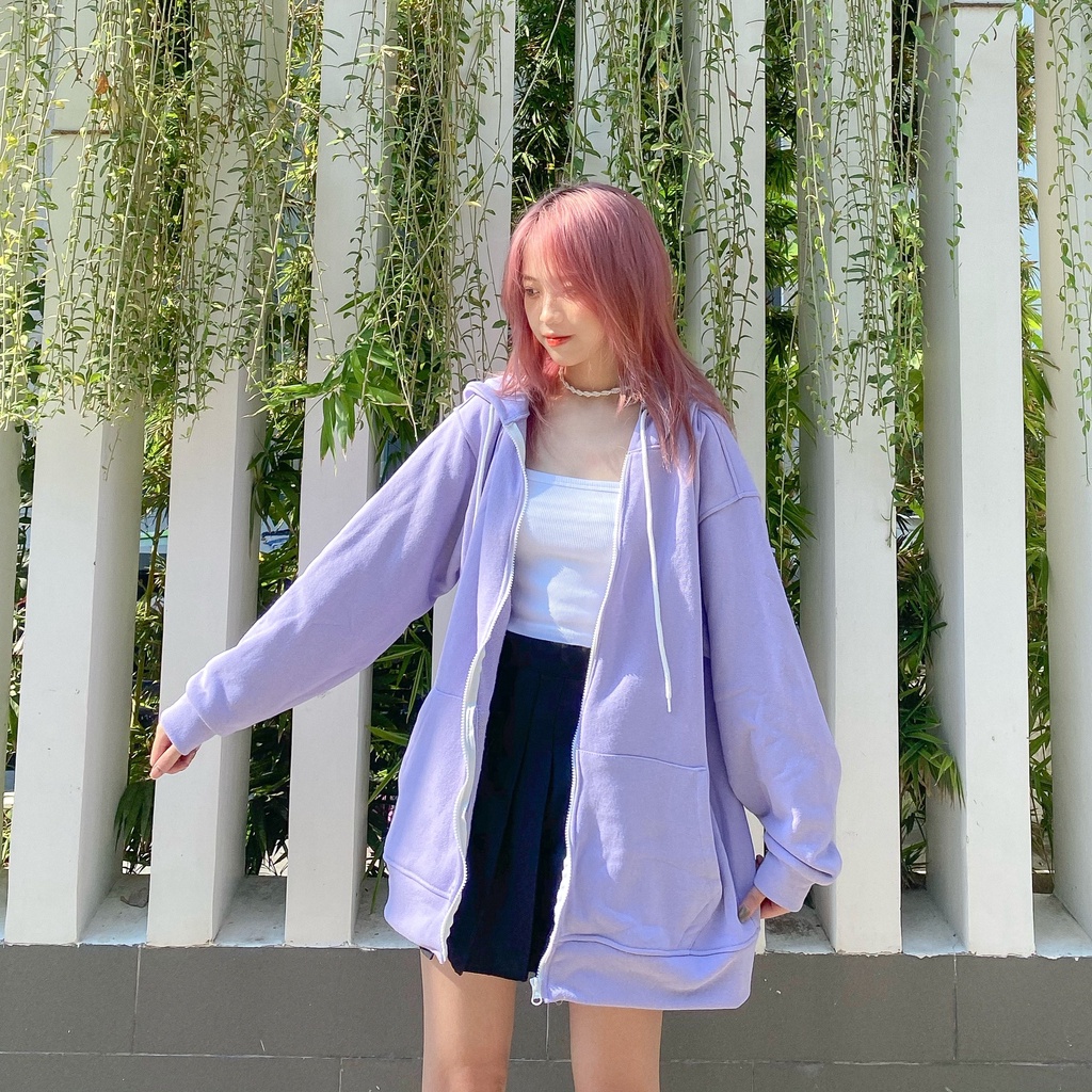 Áo khoác nam nữ- Áo khoác nỉ YAYSHOP form rộng unisex Dây Kéo Zip Trơn