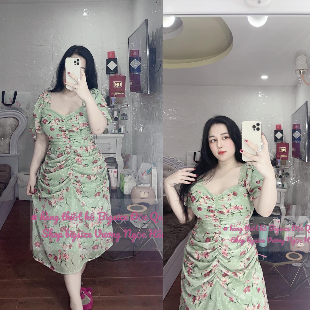 ĐẦM HOA XANH NHÚN THIẾT KẾ BIGSIZE THIẾT KẾ